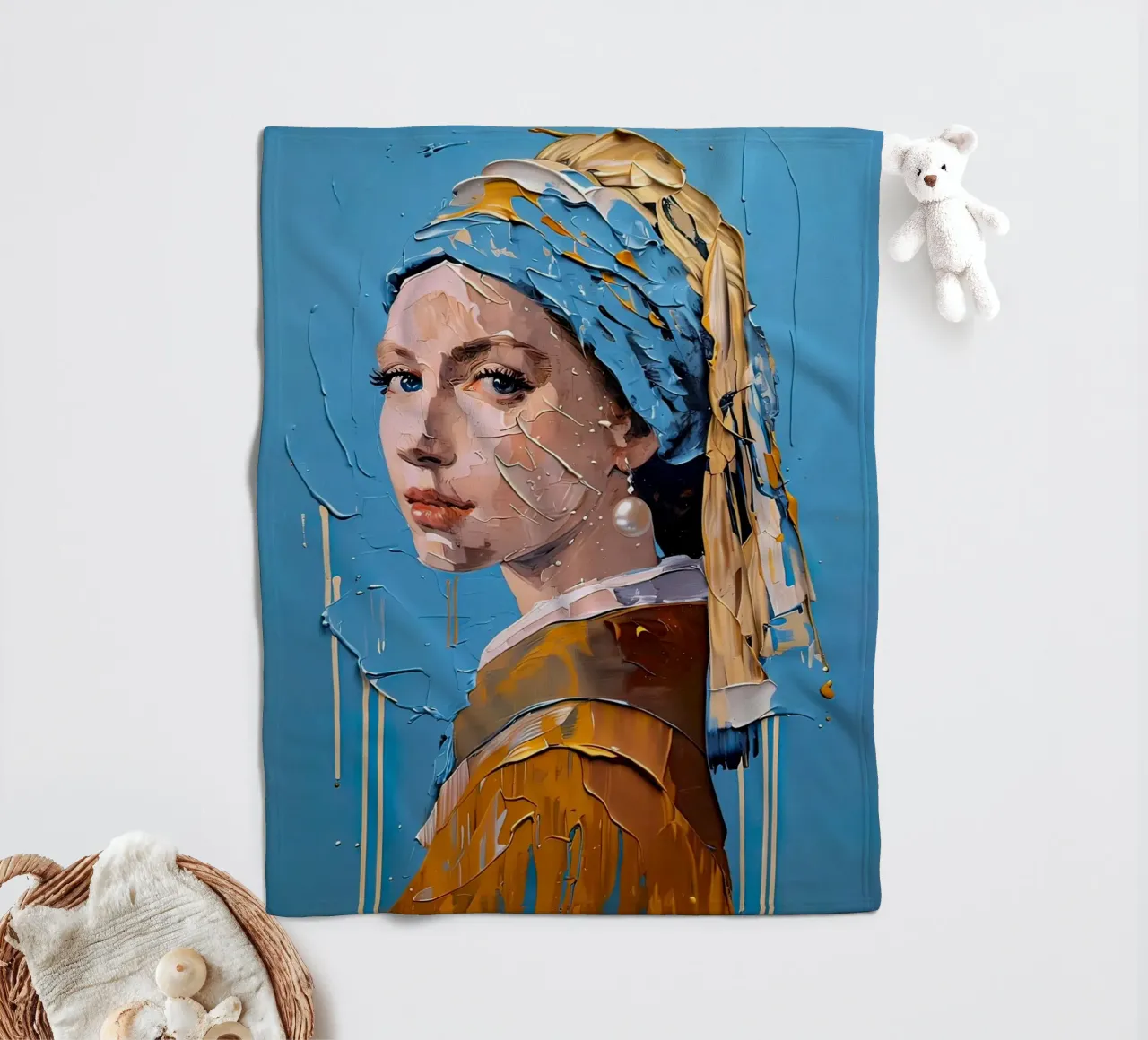 La ragazza con l'orecchino di perla di Johannes Vermeer coperta in pile da 🎨 Point and Art