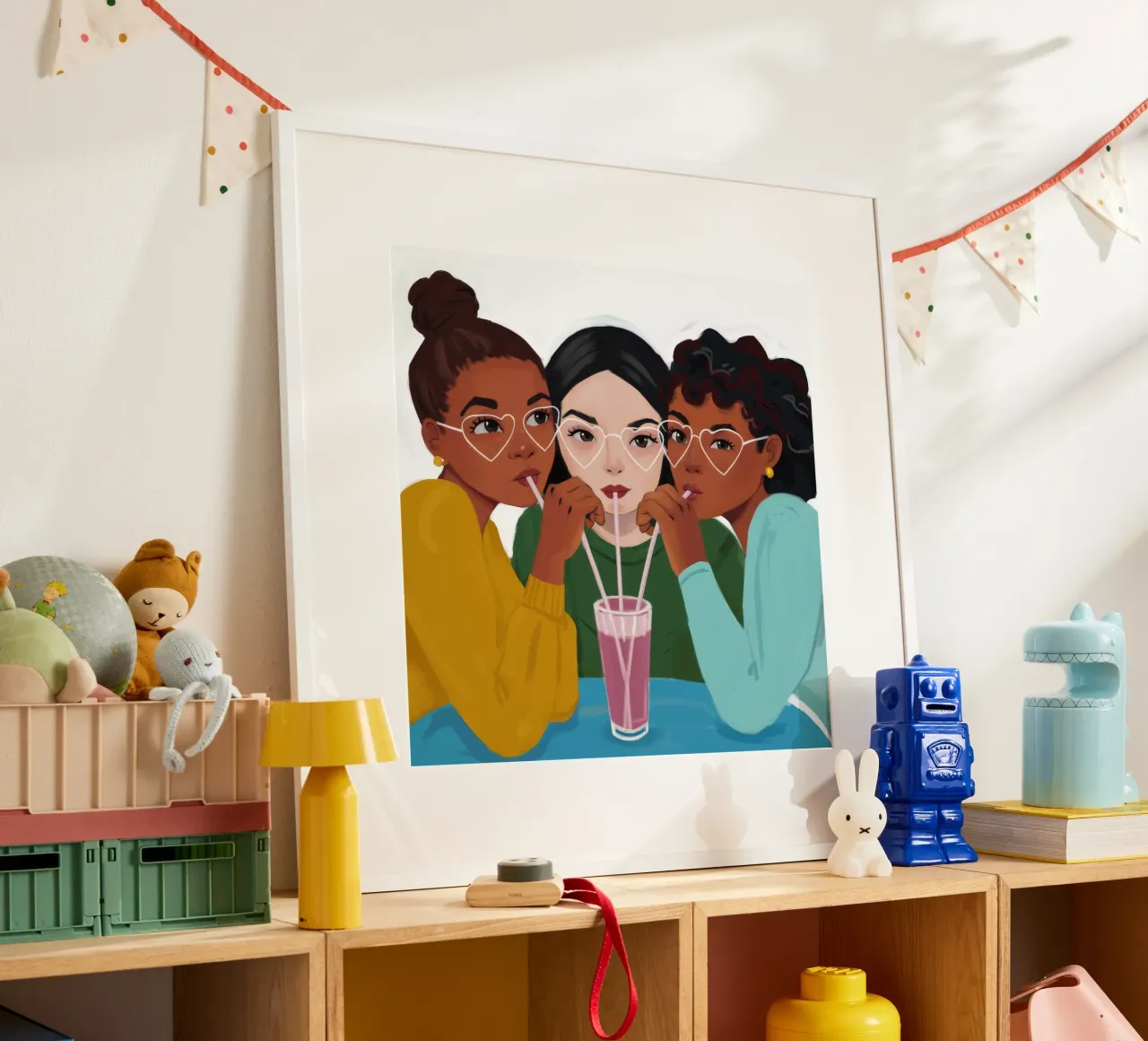 Elisir di sorellanza condiviso poster con telaio in legno da Aether Brush