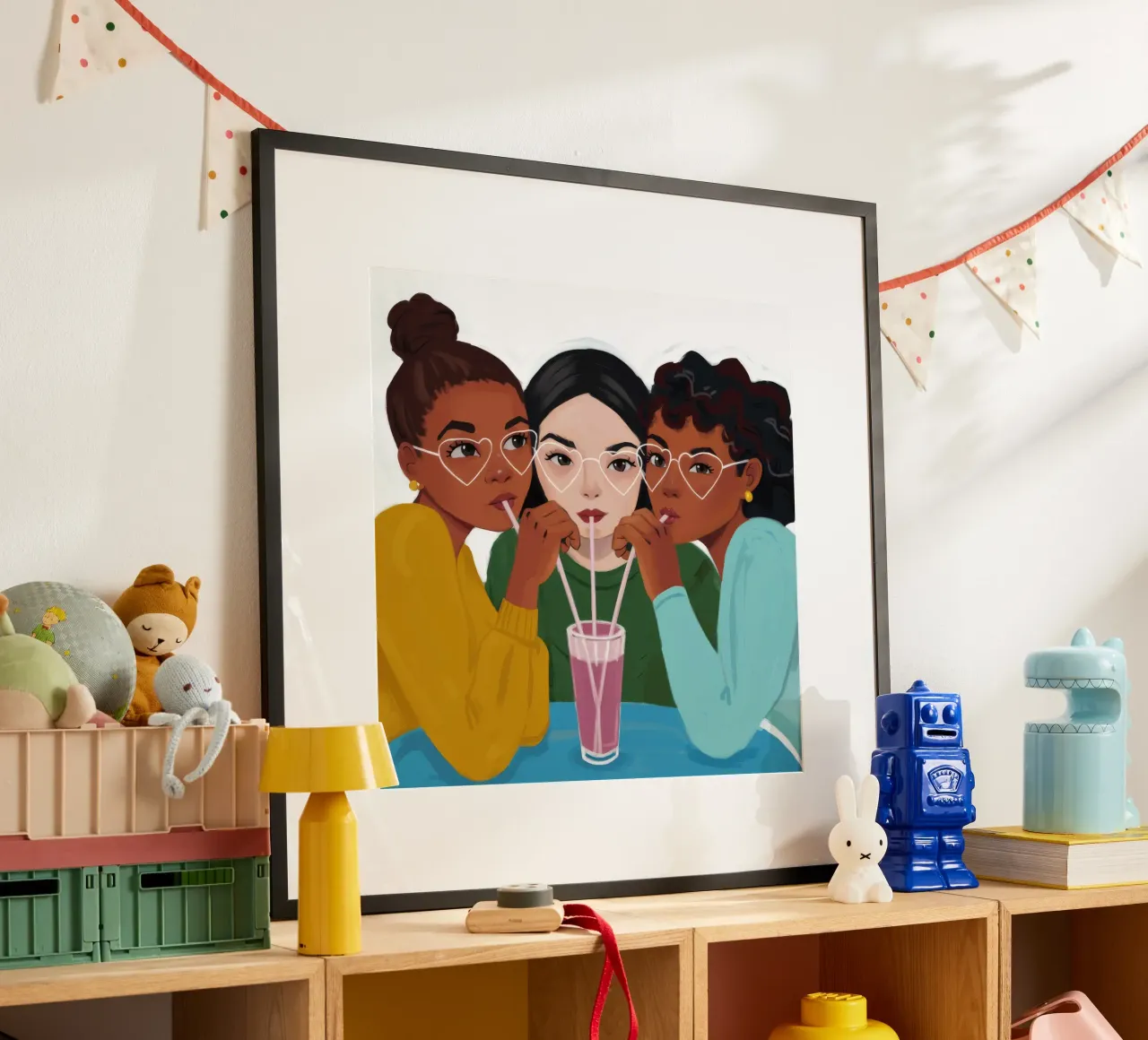 Elisir di sorellanza condiviso poster con telaio in legno da Aether Brush