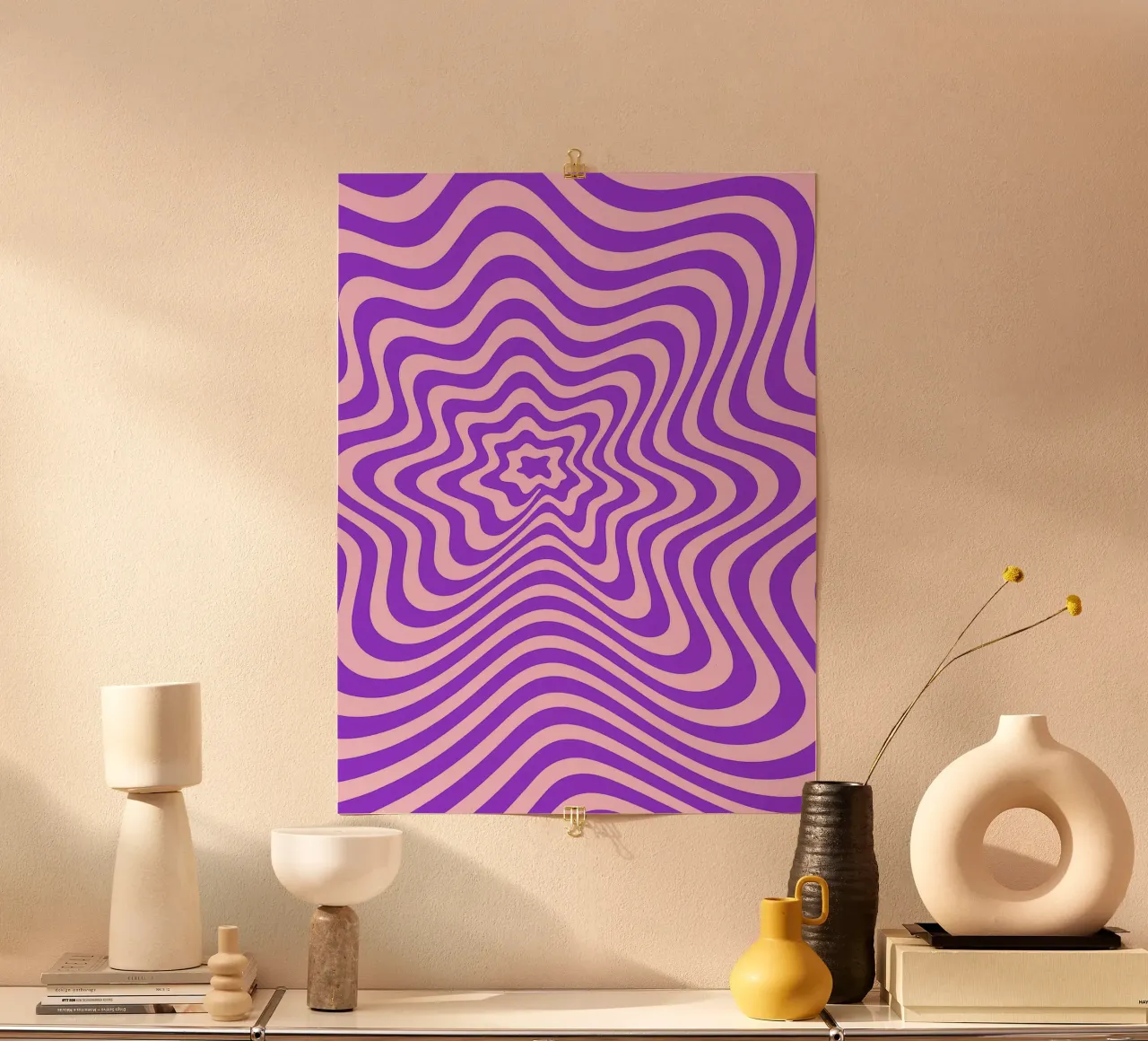 Wave Line Modern Abstract Art Poster mit Holzrahmen von Bulaxtims