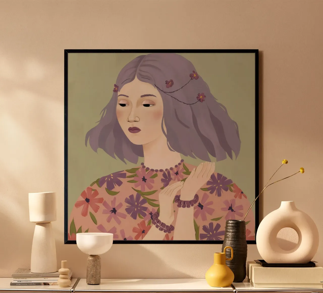 Sussurro di fiori di lavanda poster con telaio in plastica da Aether Brush
