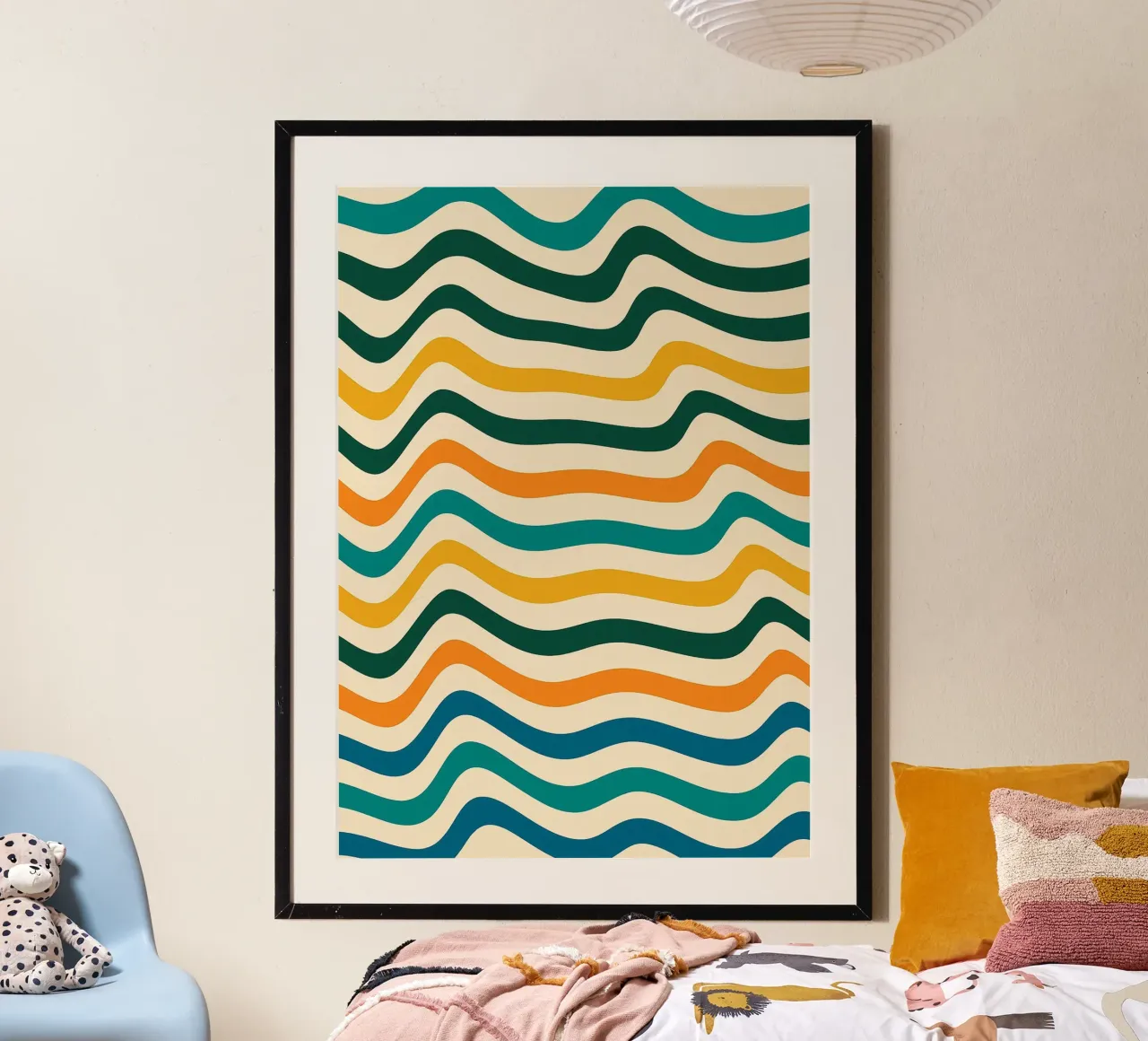 Wive Line Modern Abstract Design poster avec cadre en bois de Bulaxtims