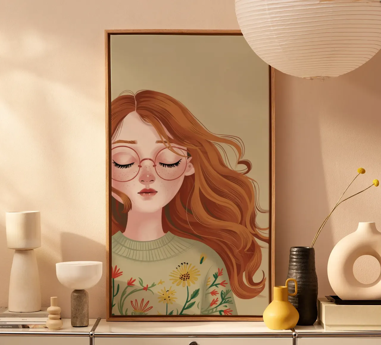 Serene weide mijmering canvas met Baklijst van Aether Brush