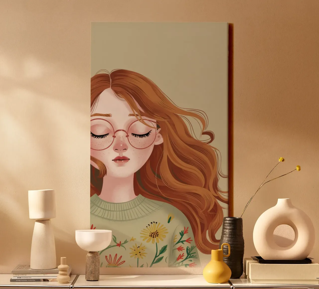 Serene weide mijmering canvas met Baklijst van Aether Brush