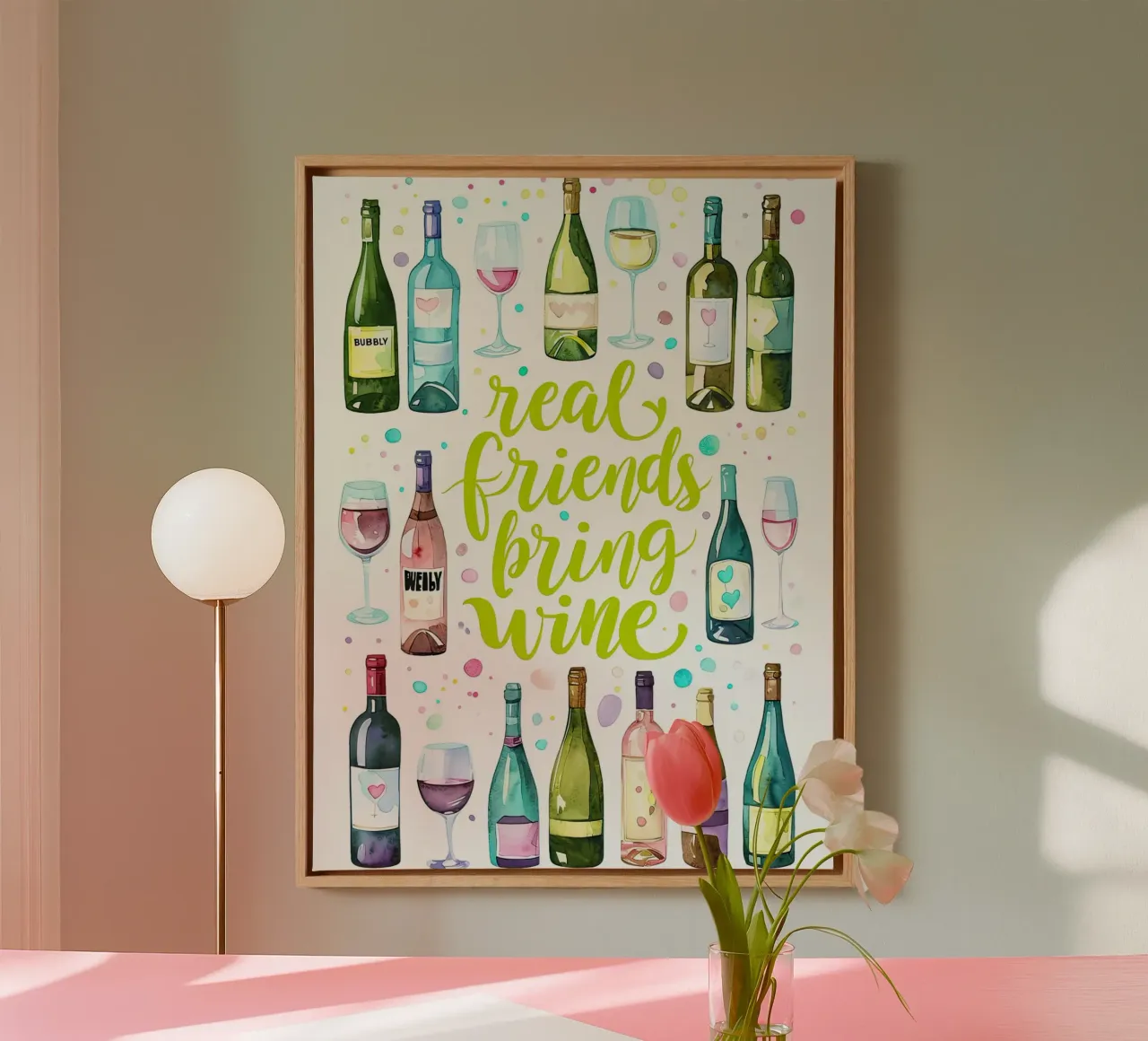 I veri amici portano il vino tela con Cornice a cassetta da 🎁 ARTVI-SHOP