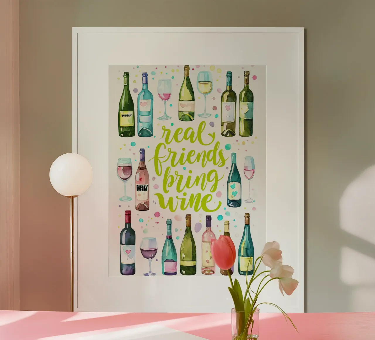 I veri amici portano il vino poster con telaio in legno da 🎁 ARTVI-SHOP