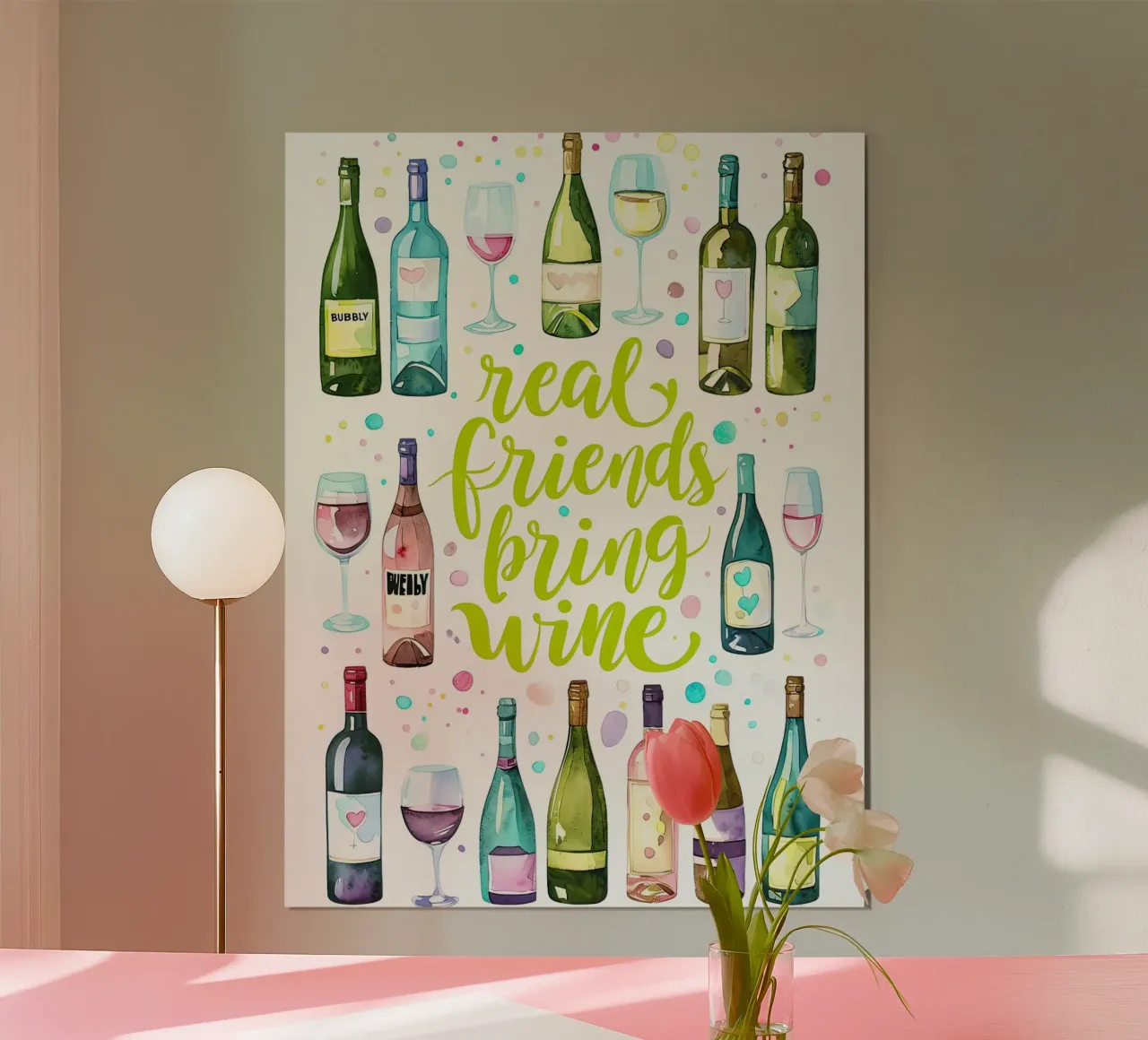 I veri amici portano il vino poster con telaio in legno da 🎁 ARTVI-SHOP