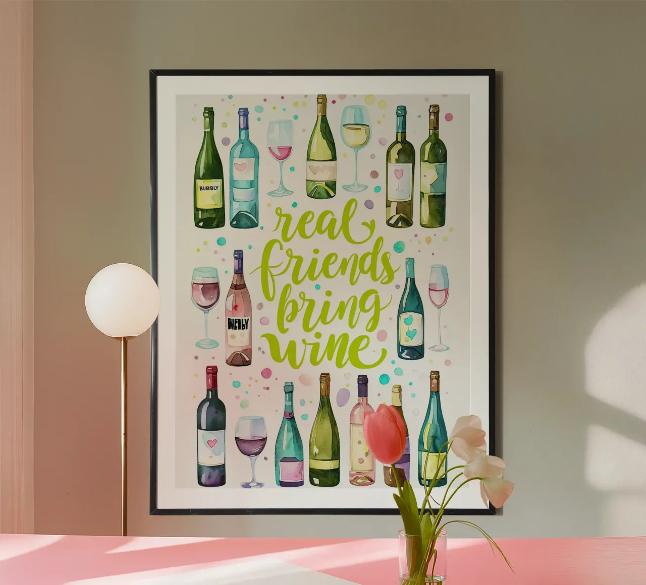 I veri amici portano il vino poster con telaio in legno da 🎁 ARTVI-SHOP