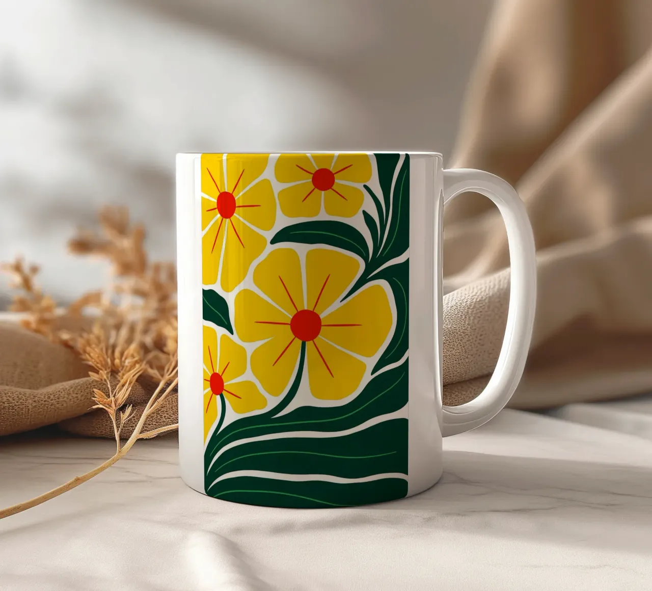 Fleurs jaunes Art abstrait mug en céramique de Bulaxtims