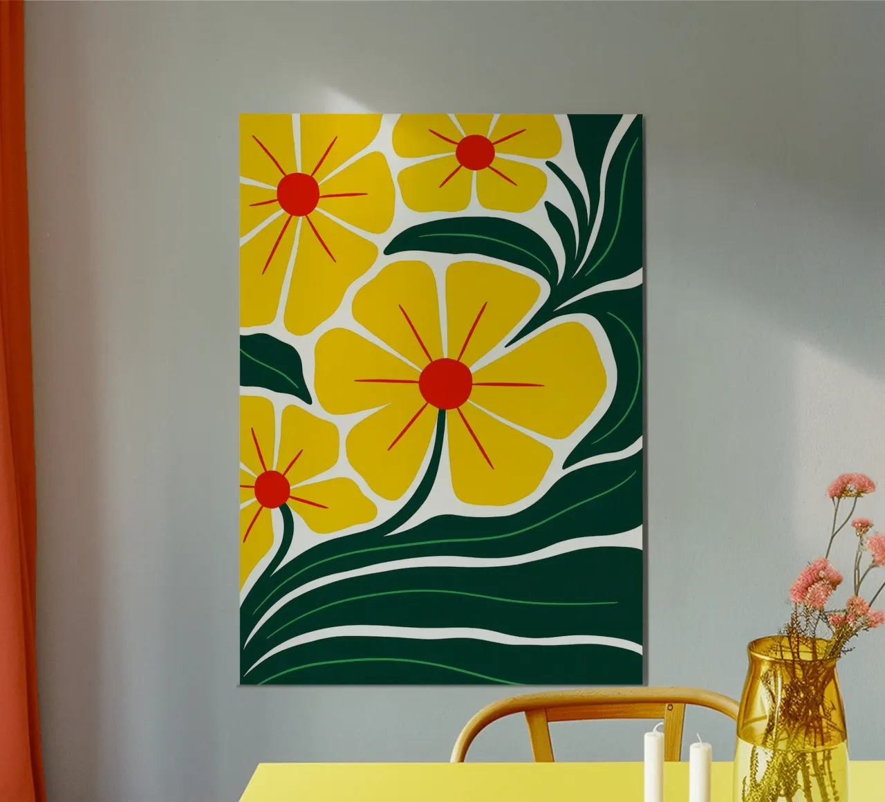 Gele Bloemen Abstracte Kunst hahnemühle van Bulaxtims