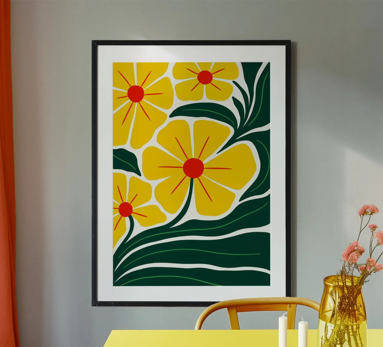 Gele Bloemen Abstracte Kunst hahnemühle van Bulaxtims