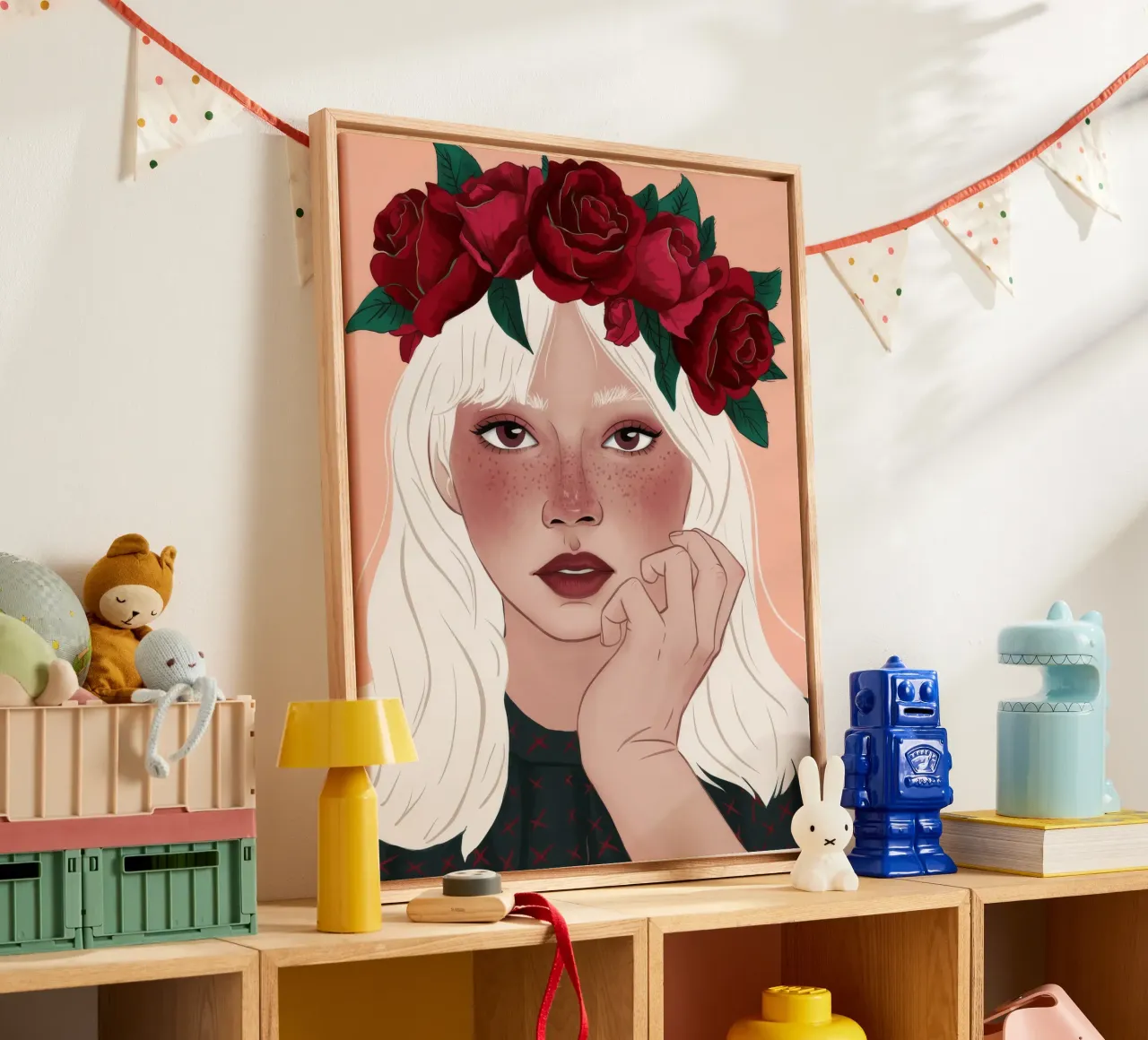 Karmozijnrode mijmering canvas met Baklijst van Aether Brush
