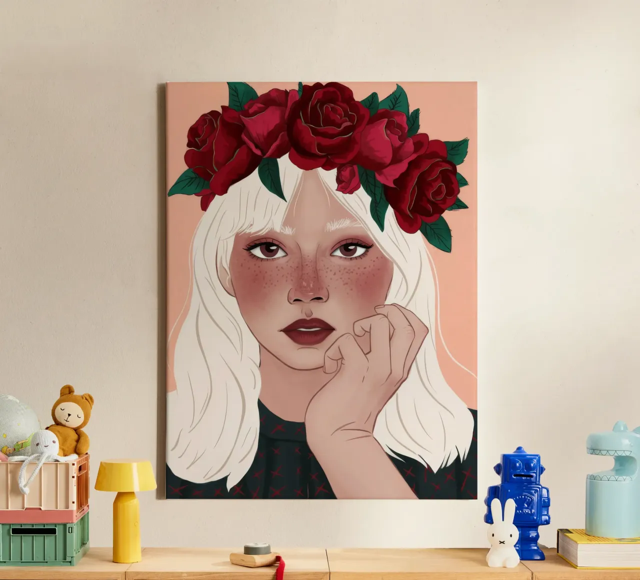 Karmozijnrode mijmering canvas met Baklijst van Aether Brush