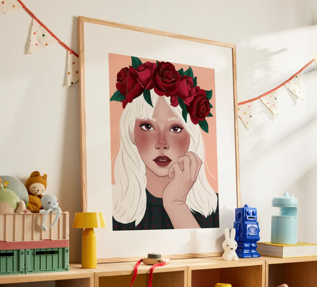 Reverie della rosa cremisi poster con telaio in legno da Aether Brush