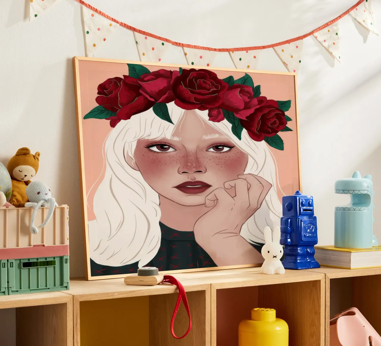Reverie della rosa cremisi poster con telaio in legno da Aether Brush