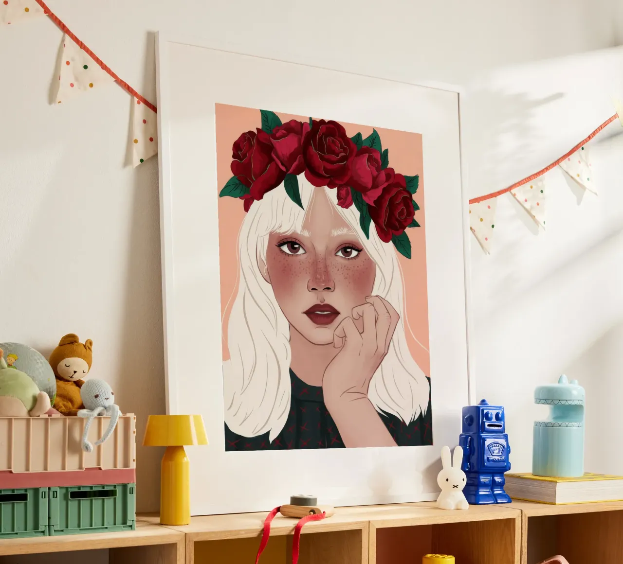 Reverie della rosa cremisi poster con telaio in legno da Aether Brush