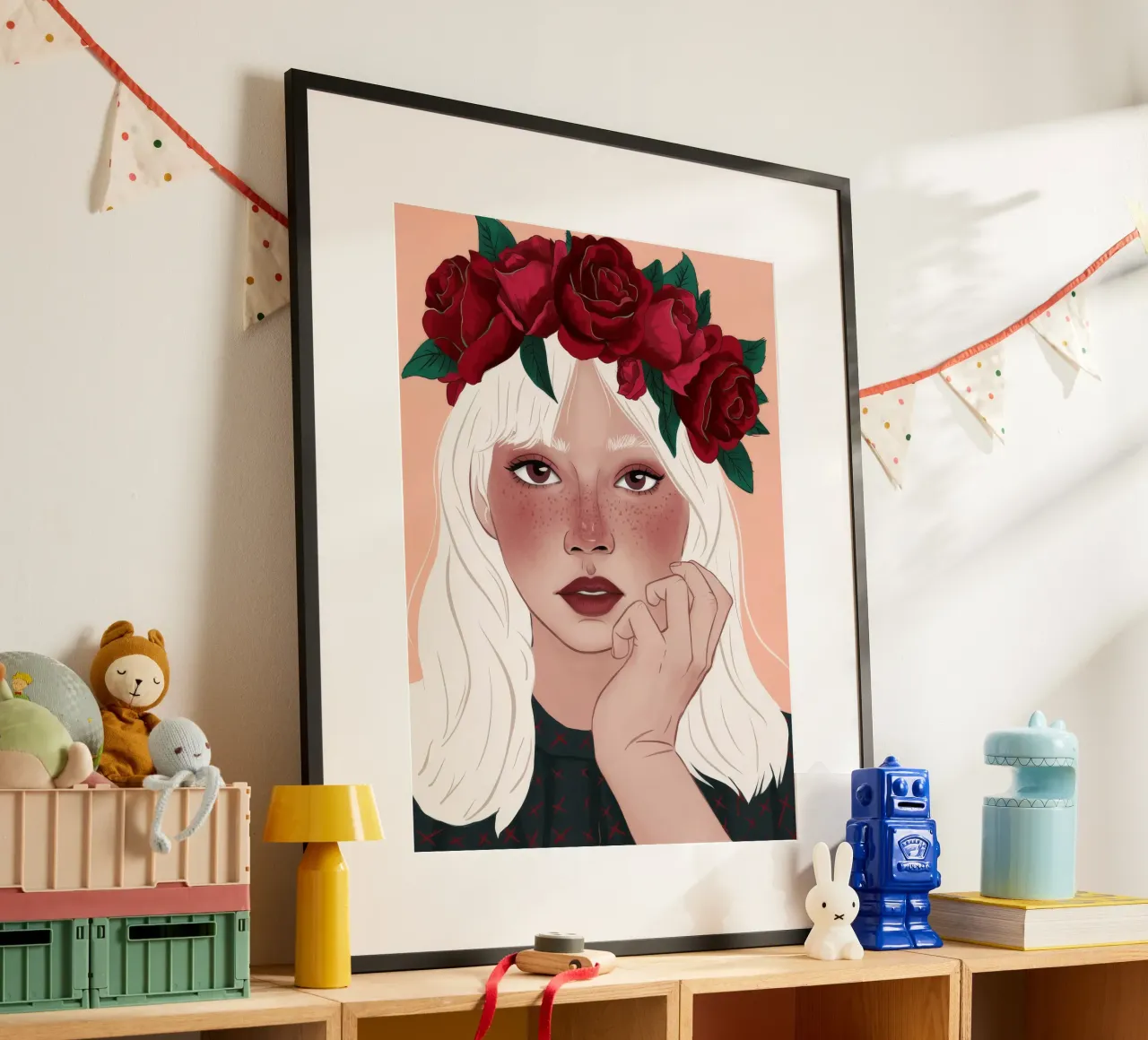 Reverie della rosa cremisi poster con telaio in legno da Aether Brush