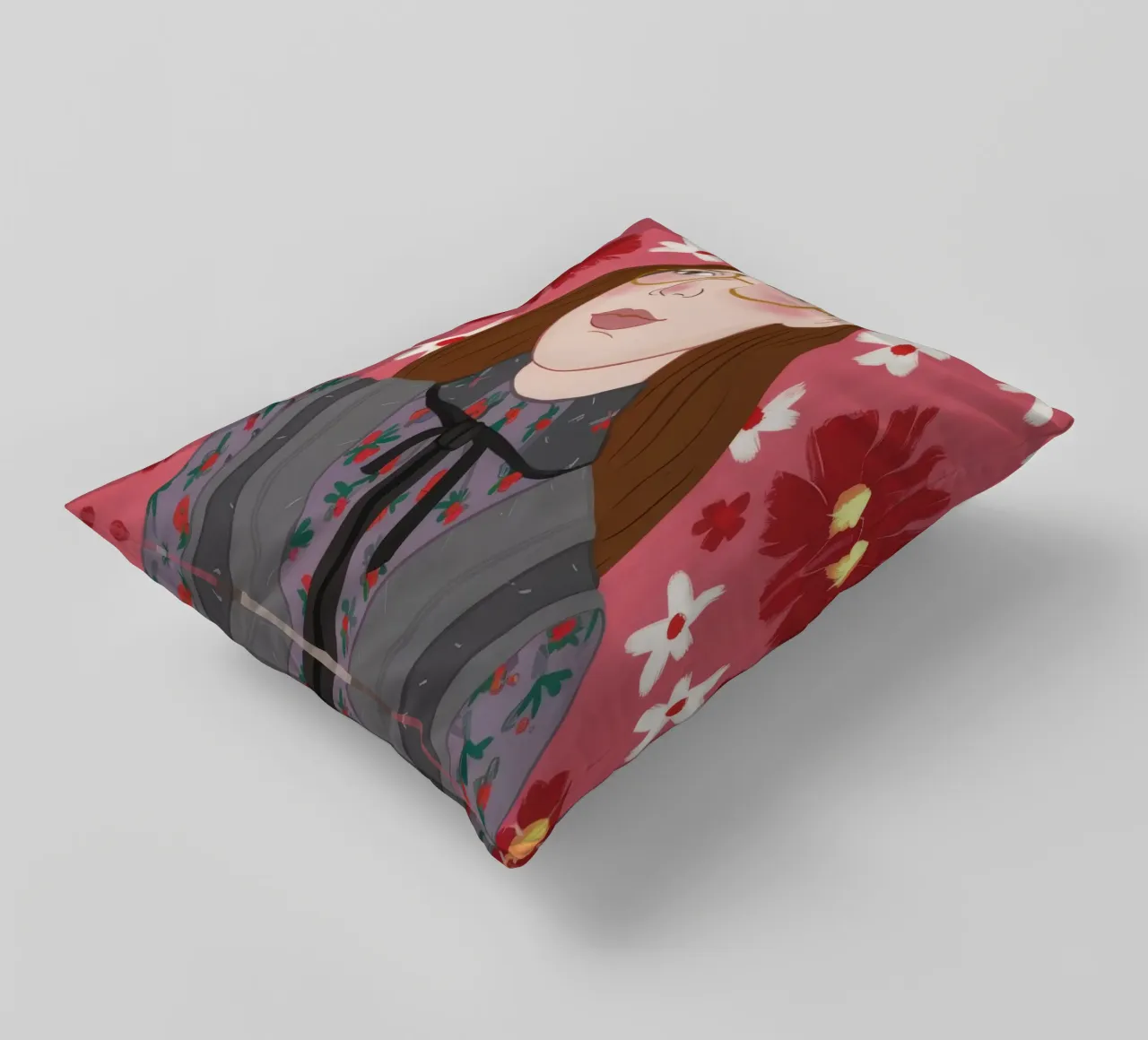 Crimson Floral Vision decorative cushion by Aether Brush