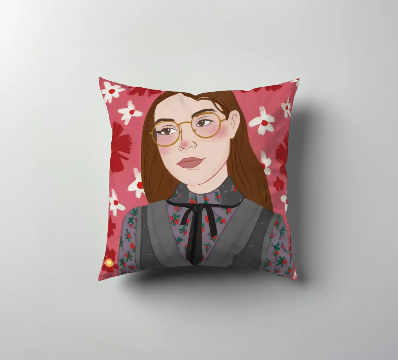 Crimson Floral Vision decorative cushion by Aether Brush