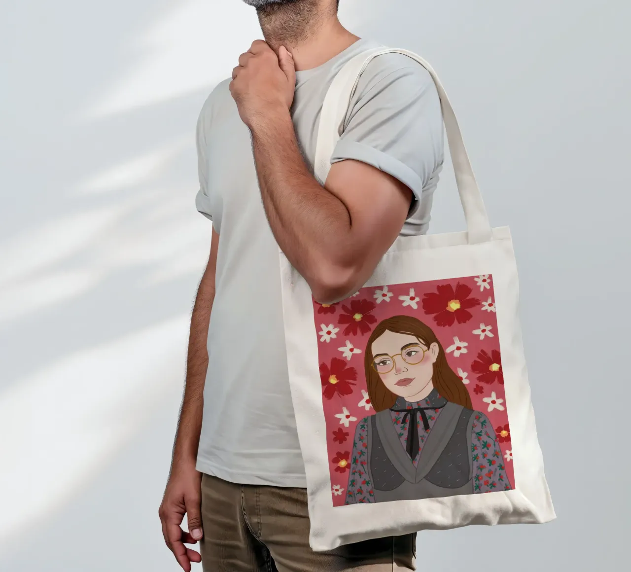 Karmozijnrode bloemenvisie jute draagtas van Aether Brush
