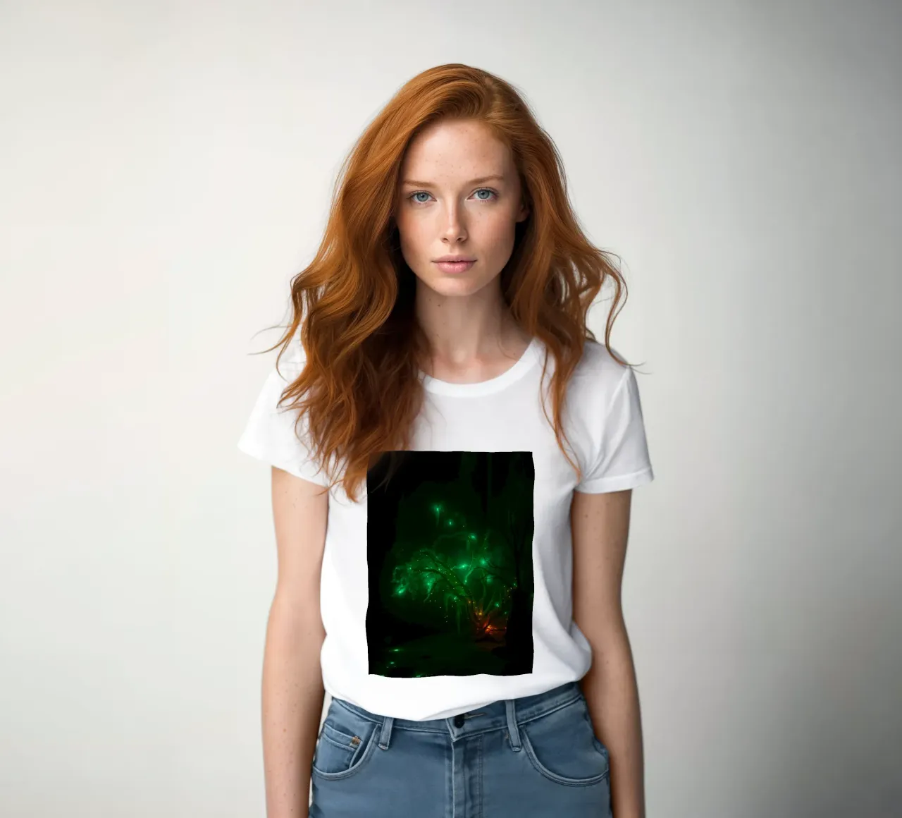 green abstract design creating an enchanting atmosphere women's fitted t-shirt by DesignDoodle