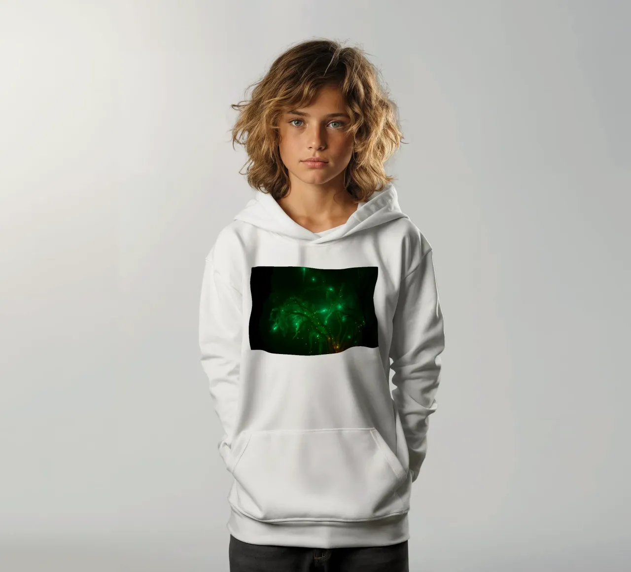 grünes abstraktes Design, das eine bezaubernde Atmosphäre schafft Kinder Hoodie von DesignDoodle