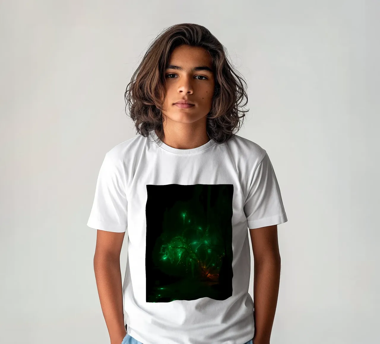 green abstract design creating an enchanting atmosphere kids t-shirt by DesignDoodle