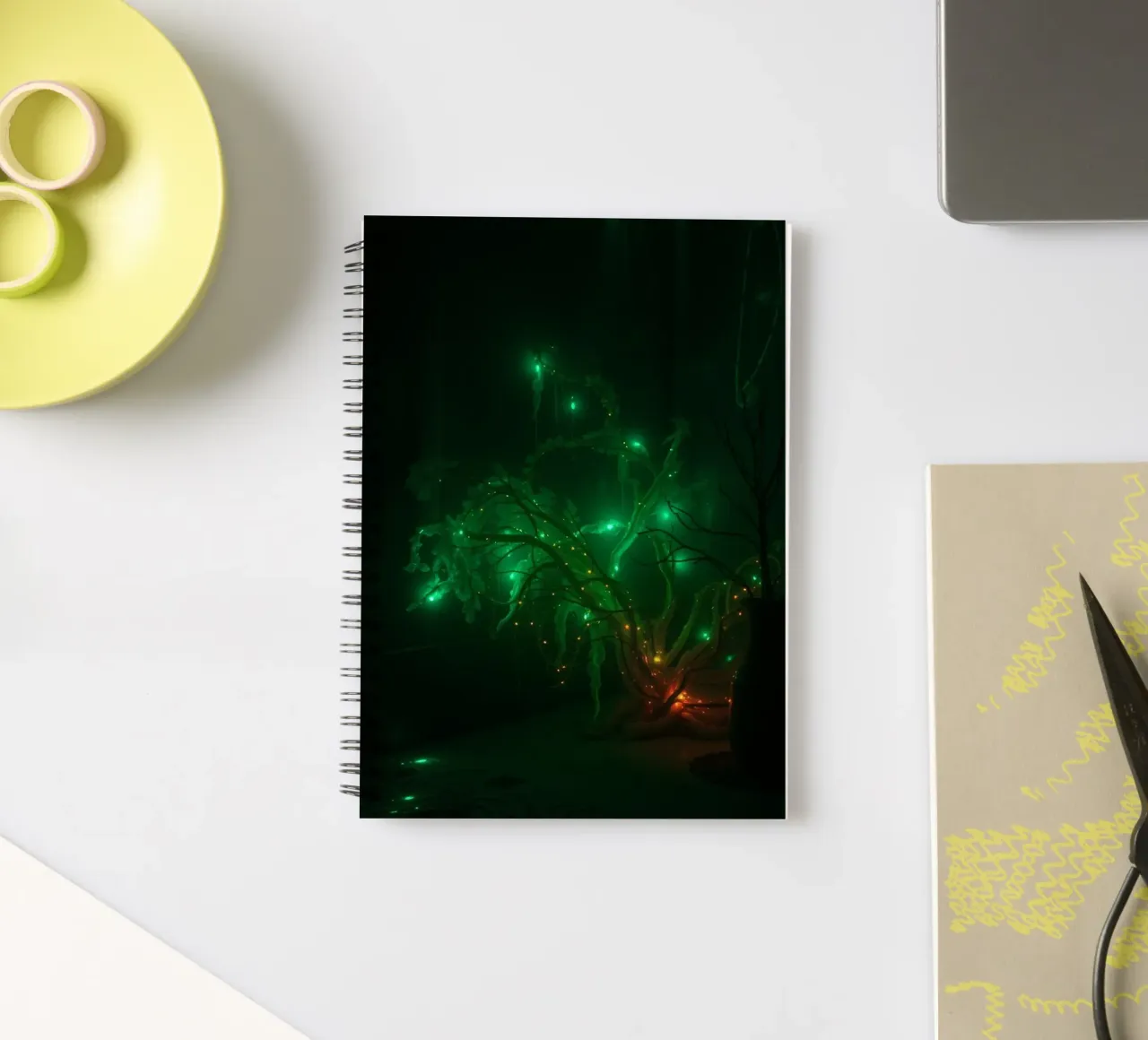 green abstract design creating an enchanting atmosphere spiral notebook by DesignDoodle