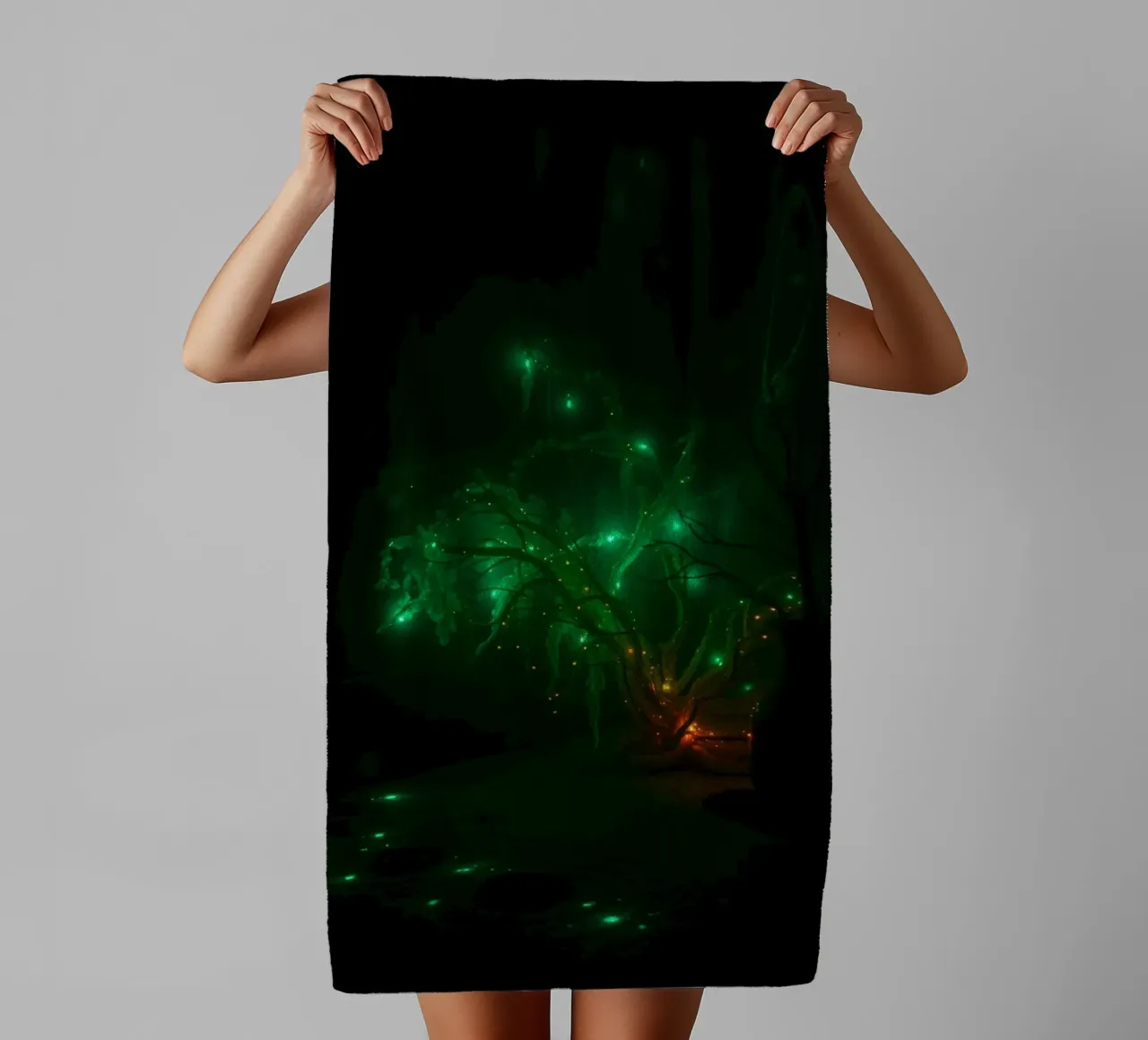 green abstract design creating an enchanting atmosphere towel by DesignDoodle