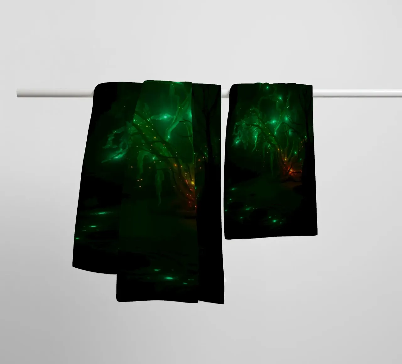 green abstract design creating an enchanting atmosphere towel by DesignDoodle