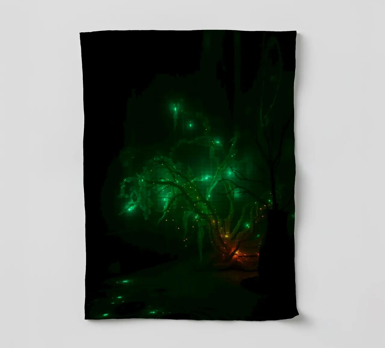 green abstract design creating an enchanting atmosphere tea towel by DesignDoodle