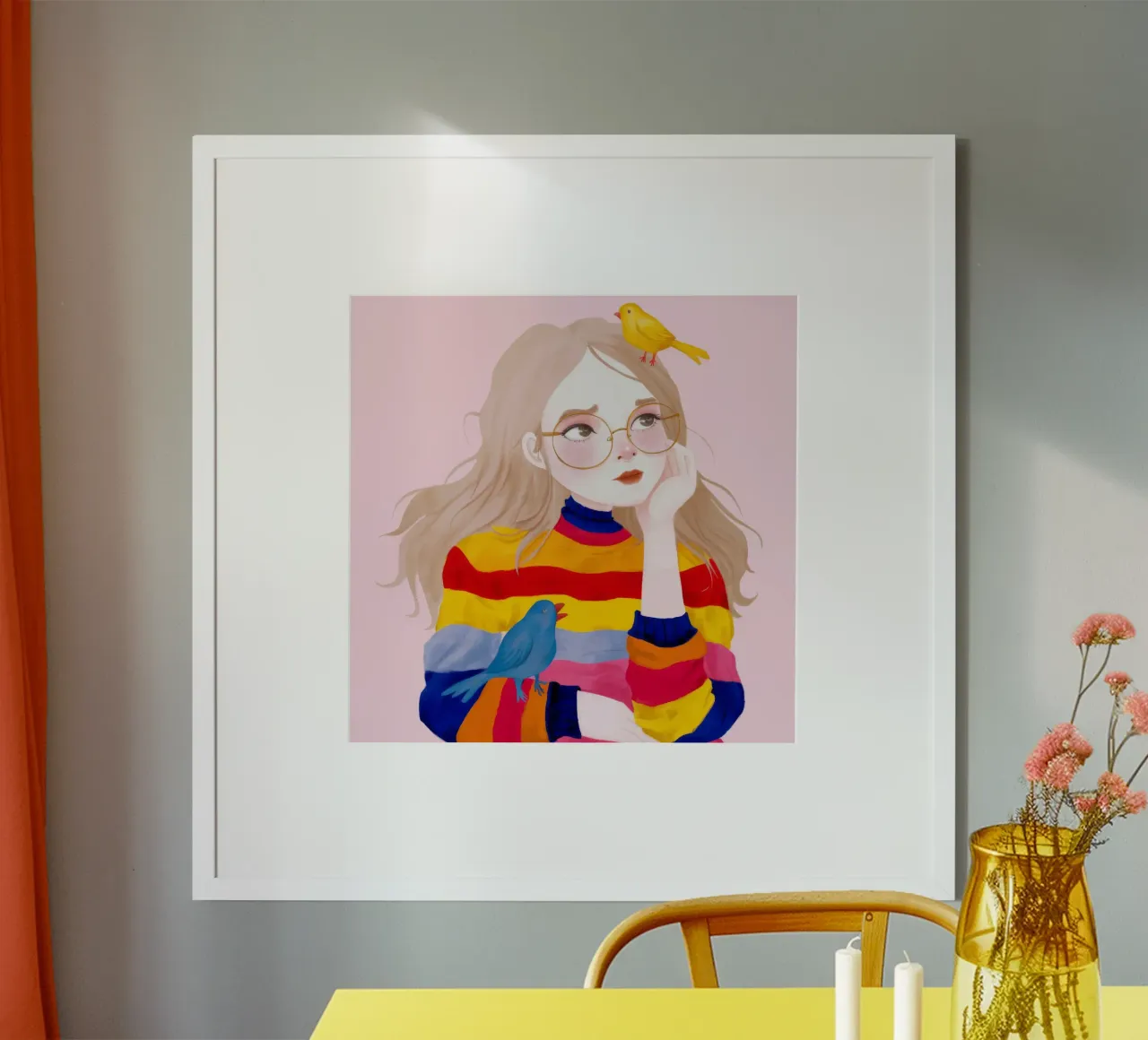 Melodia del canto degli uccelli dell'arcobaleno poster con telaio in legno da Aether Brush