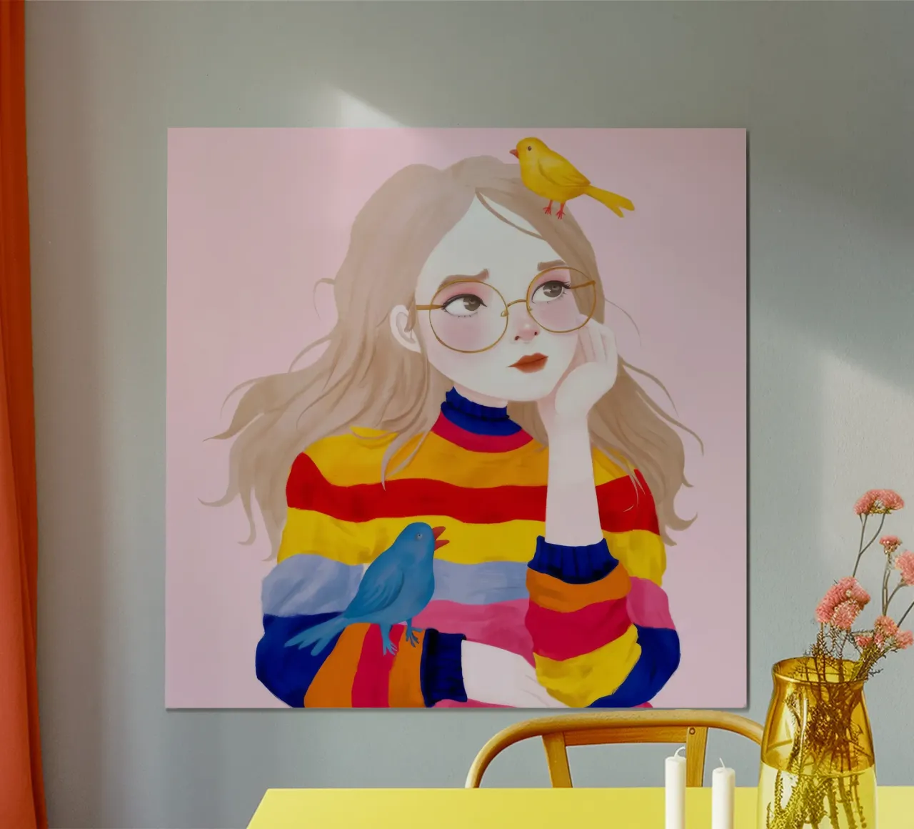 Melodia del canto degli uccelli dell'arcobaleno poster con telaio in legno da Aether Brush