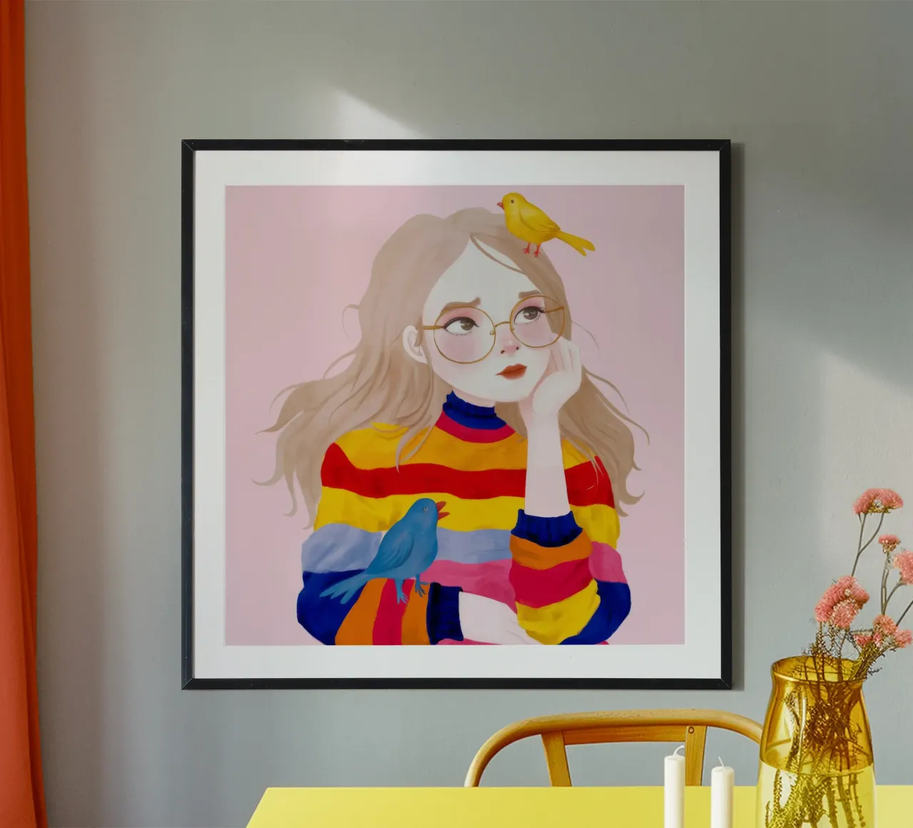 Melodia del canto degli uccelli dell'arcobaleno poster con telaio in legno da Aether Brush