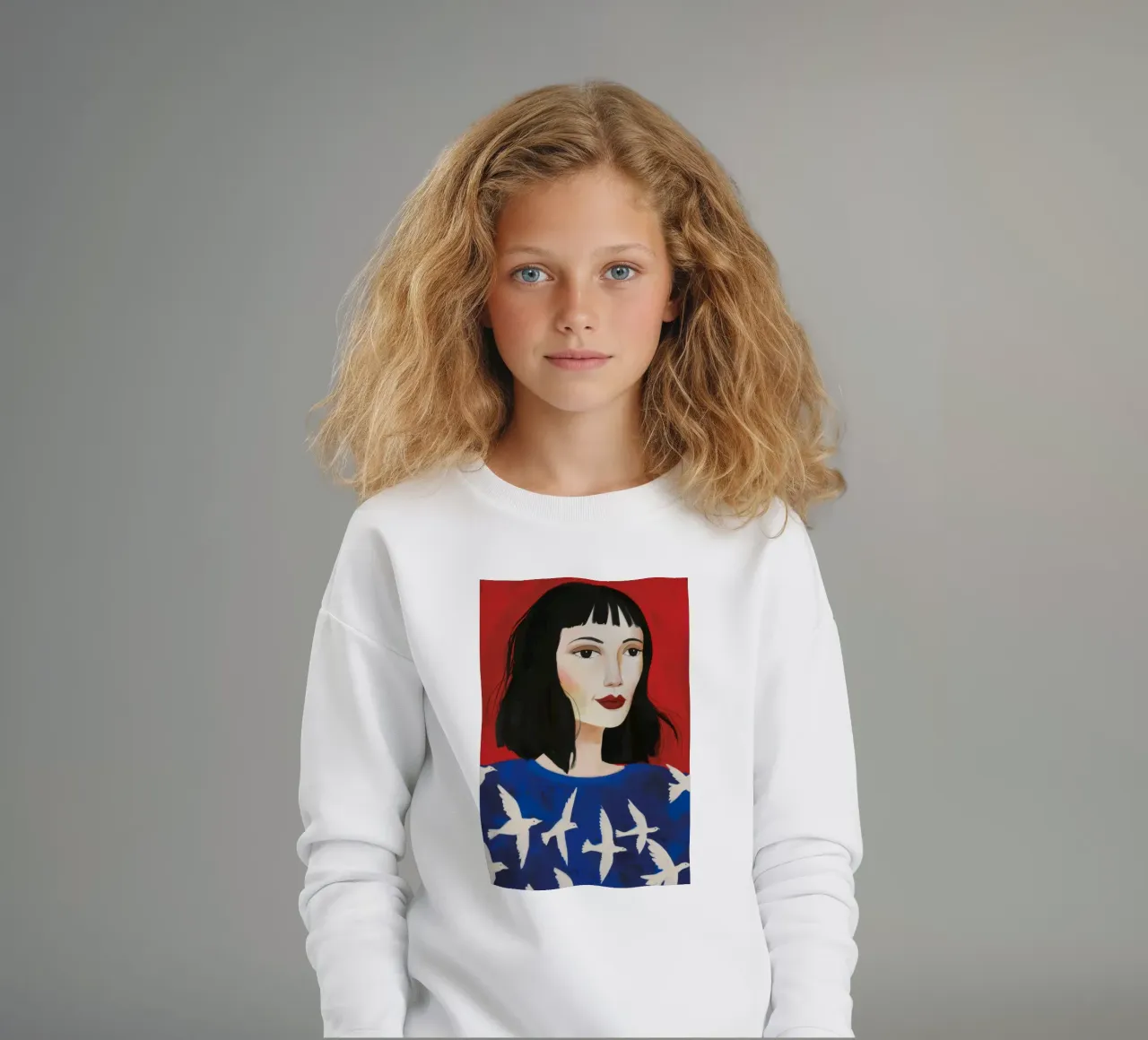 Cobalt Bird Muse kids sweatshirt by Aether Brush