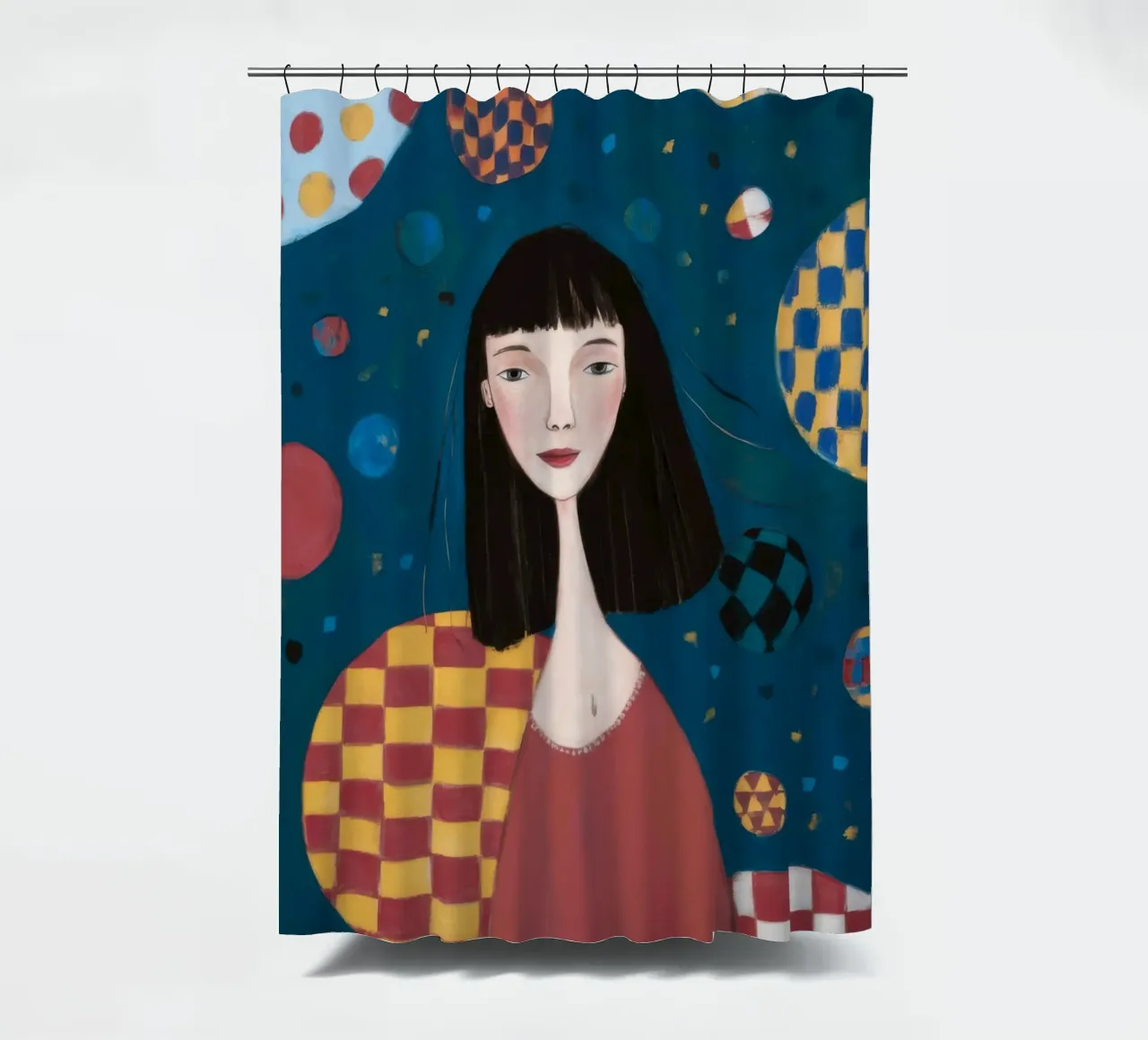 Kosmischer Checker Reverie Duschvorhang von Aether Brush