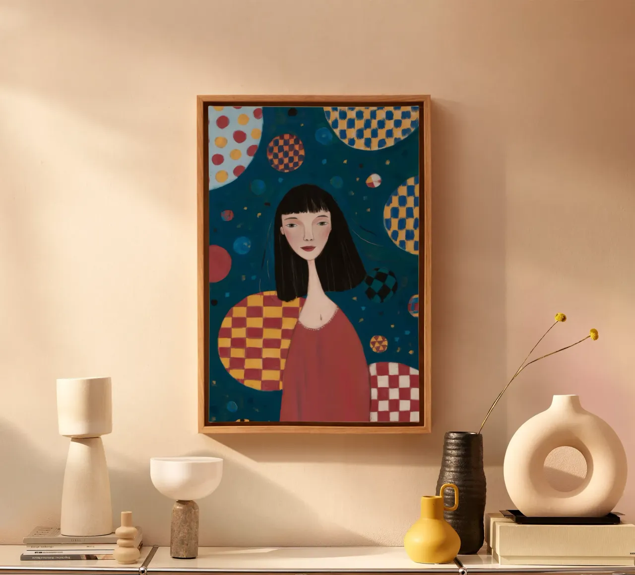Cosmic Checker Reverie canvas with Floater frame by Aether Brush