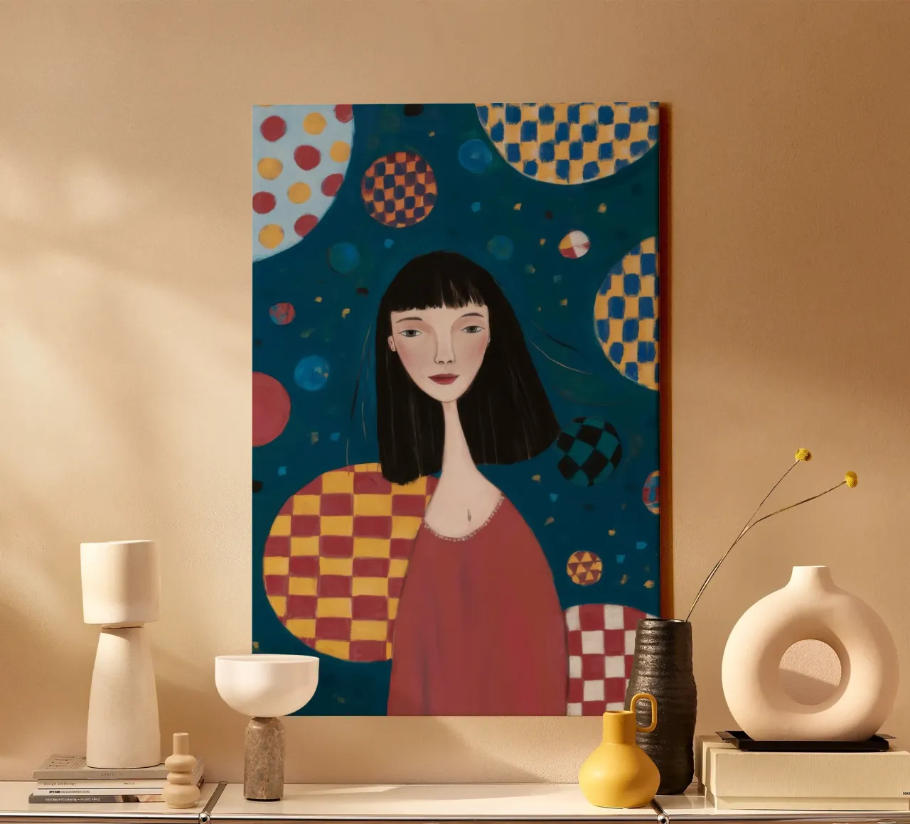 Cosmic Checker Reverie canvas with Floater frame by Aether Brush