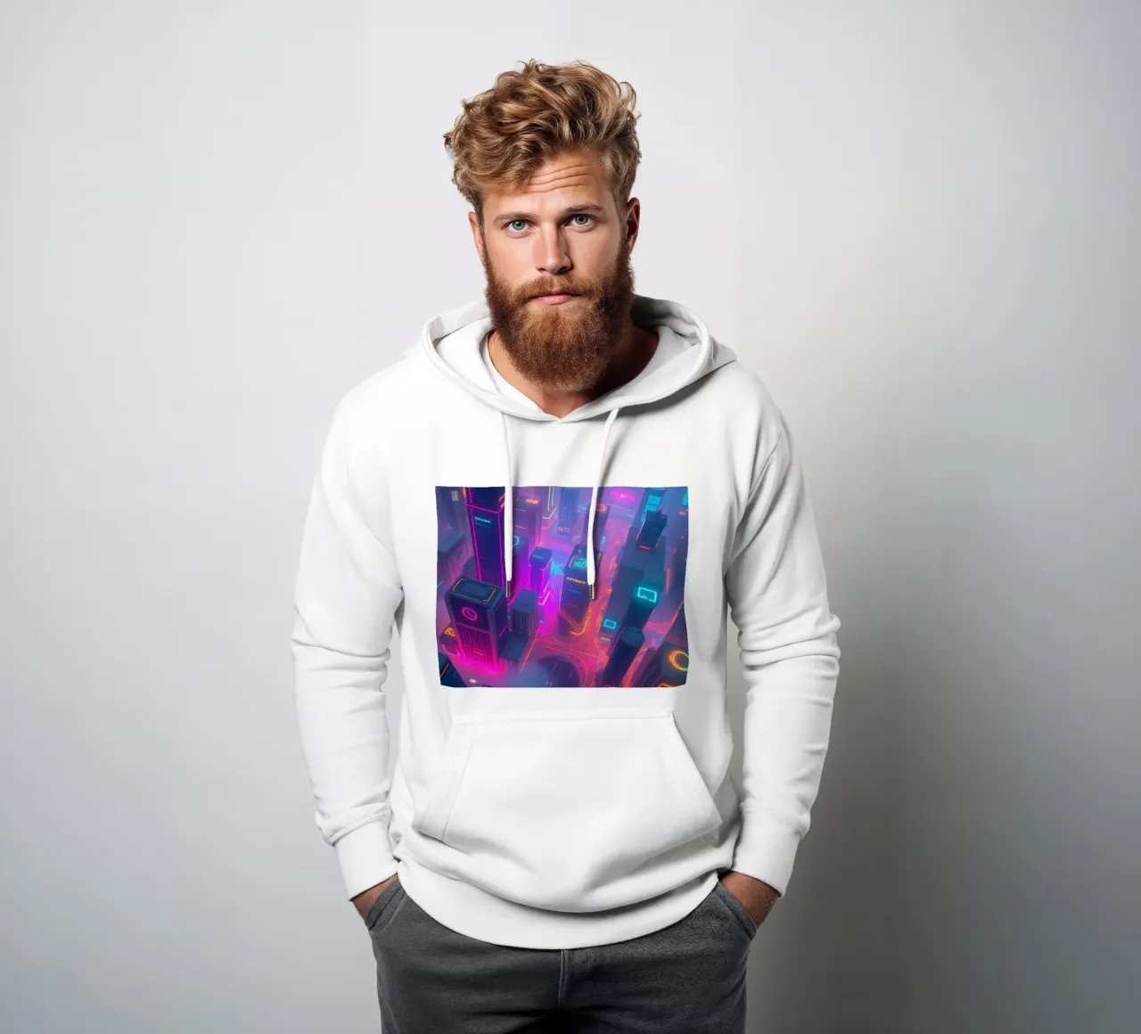 Vibrante skyline della città al neon con edifici astratti e luminosi felpa con cappuccio da DesignDoodle