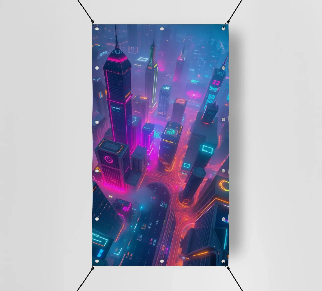 Vibrant neon city skyline with abstract glowing buildings pvc cover by DesignDoodle
