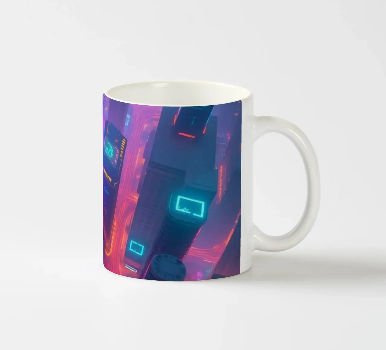 Levendige neon skyline met abstract oplichtende gebouwen keramische mok van DesignDoodle