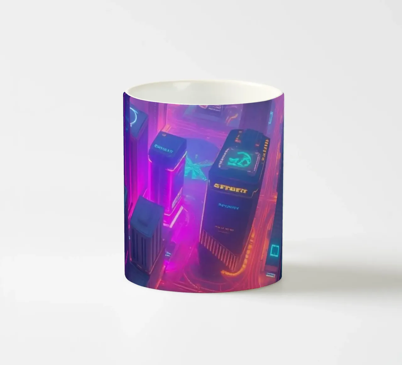 Levendige neon skyline met abstract oplichtende gebouwen keramische mok van DesignDoodle