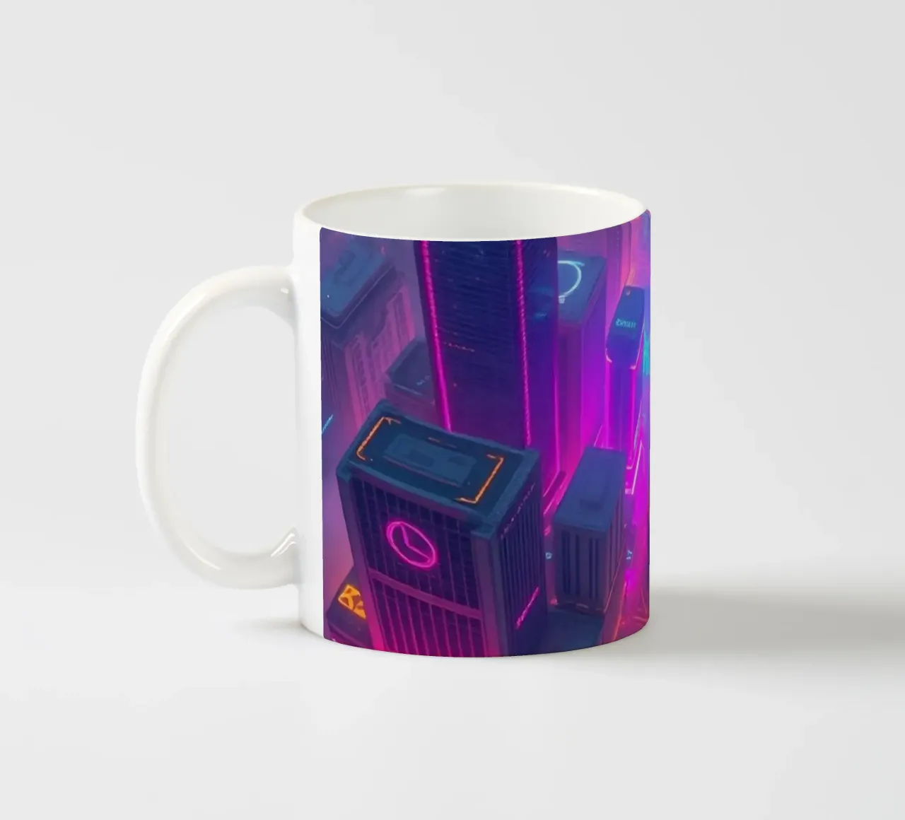 Levendige neon skyline met abstract oplichtende gebouwen keramische mok van DesignDoodle