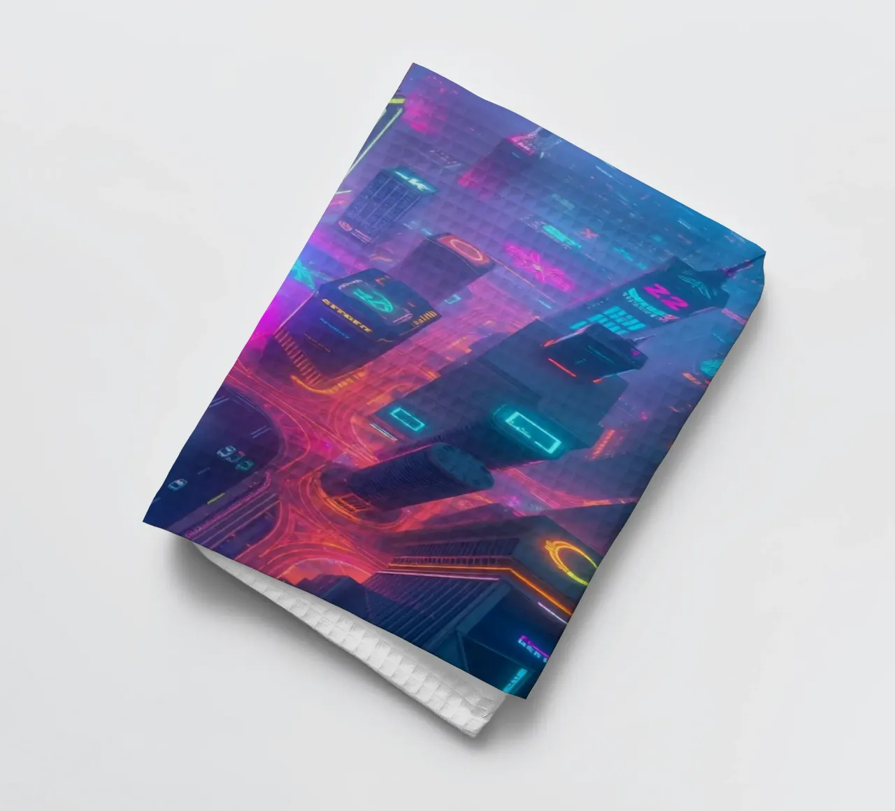 Ligne d'horizon de la ville au néon vibrant avec des bâtiments abstraits lumineux torchon de DesignDoodle