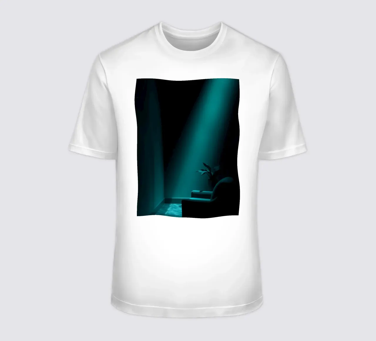 Moody abstract with teal lighting and minimalist design t-shirt by DesignDoodle