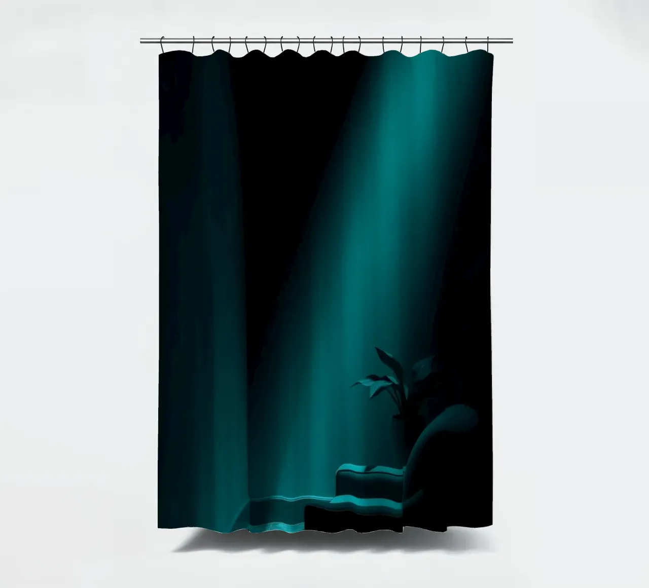 Moody abstract with teal lighting and minimalist design shower curtain by DesignDoodle