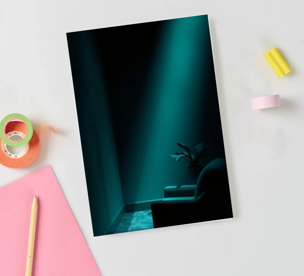 Moody abstract with teal lighting and minimalist design notebook by DesignDoodle