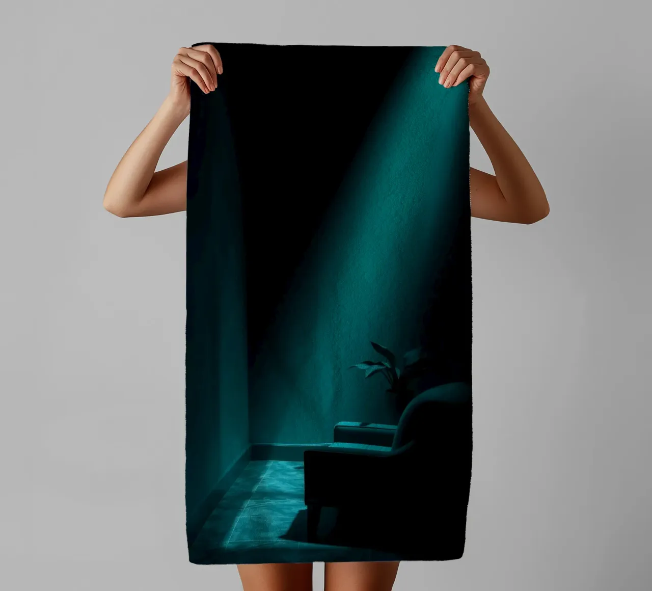 Moody abstract with teal lighting and minimalist design towel by DesignDoodle