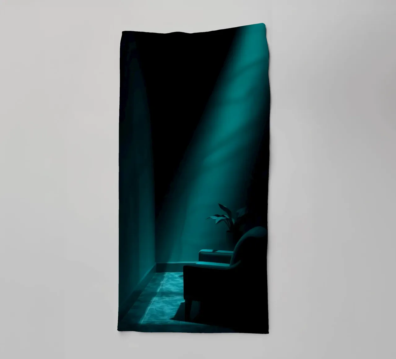 Moody abstract with teal lighting and minimalist design towel by DesignDoodle