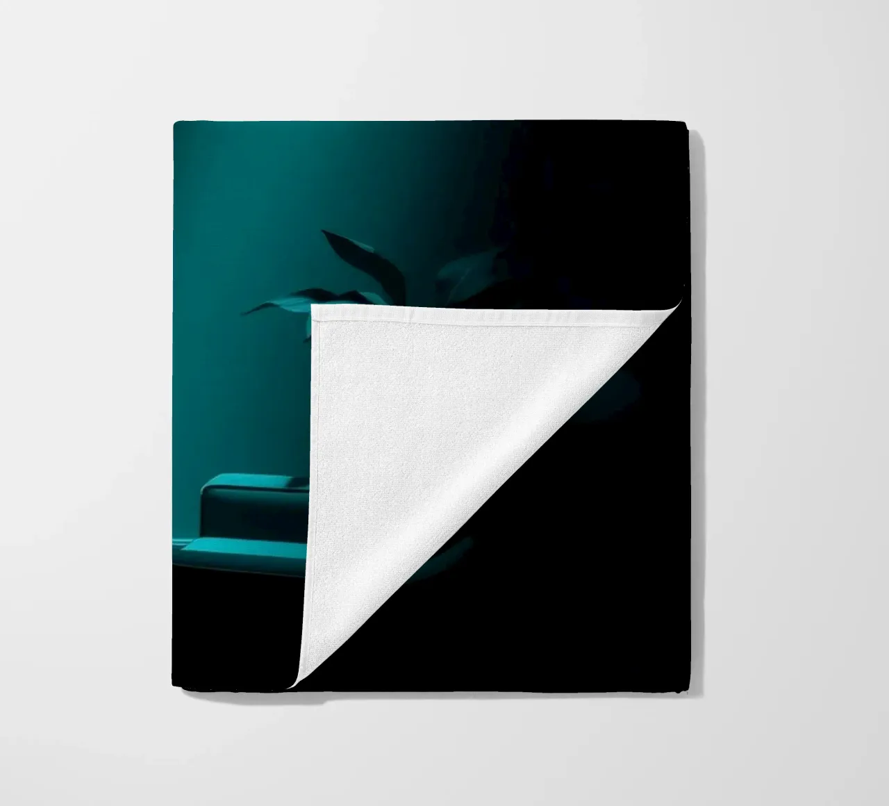 Moody abstract with teal lighting and minimalist design beach towel by DesignDoodle